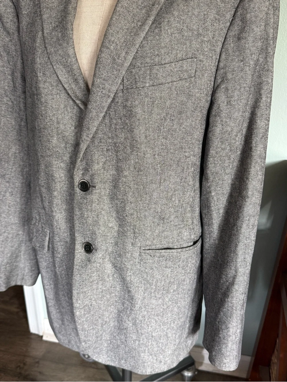 Banana Republic Tailored Fit Cotton Italian Fabric Grey Black Blazer Size 42R